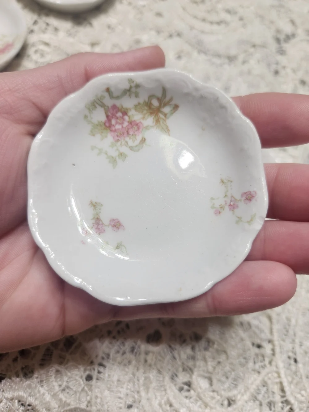 Antique Johnson Bros Royal England Semi Porcelain Butter Pats Pink Floral Set 4